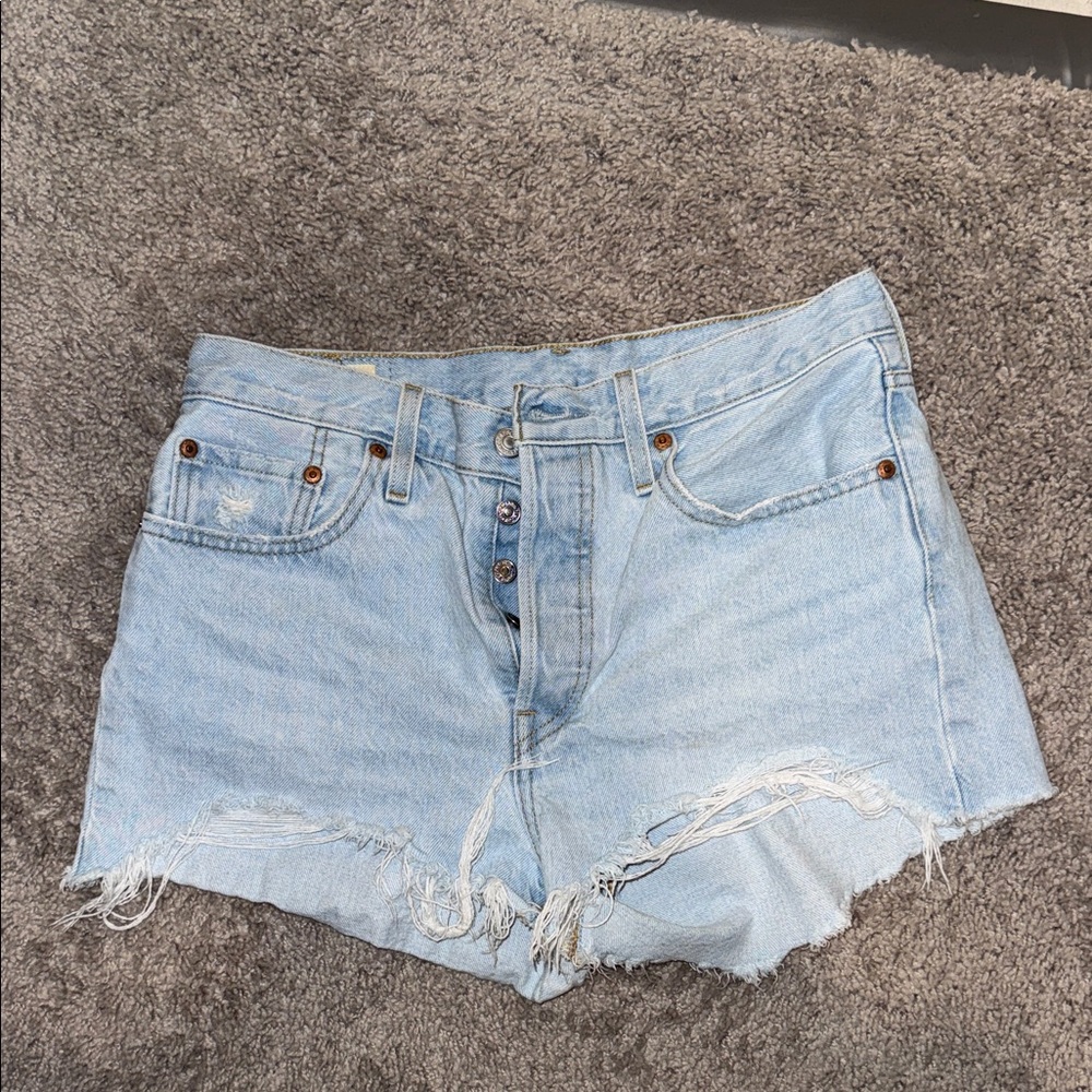 Levi's Light Blue Distressed Denim Cutoff Shorts